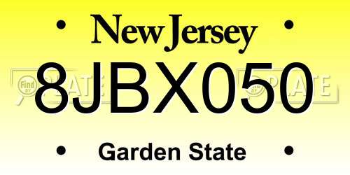 8JBX050 New Jersey License Plate
