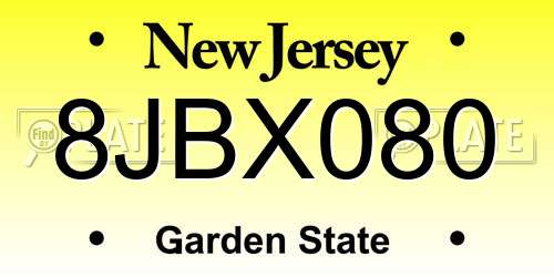 8JBX080 New Jersey License Plate