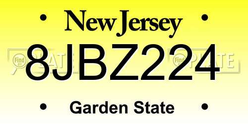 8JBZ224 New Jersey License Plate