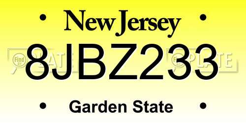 8JBZ233 New Jersey License Plate