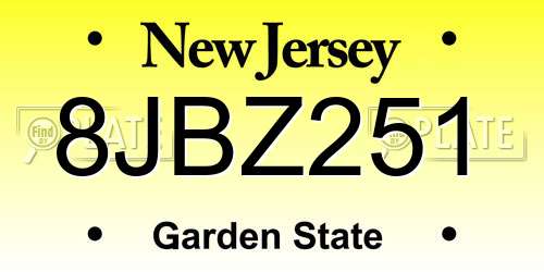 8JBZ251 New Jersey License Plate
