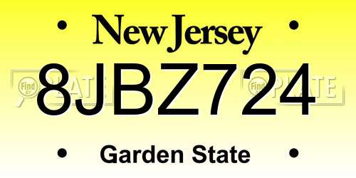 8JBZ724 New Jersey License Plate