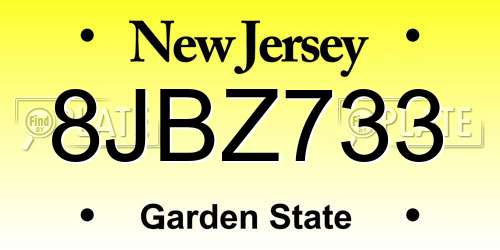8JBZ733 New Jersey License Plate