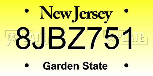 8JBZ751 New Jersey License Plate