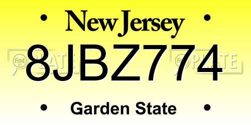 8JBZ774 New Jersey License Plate