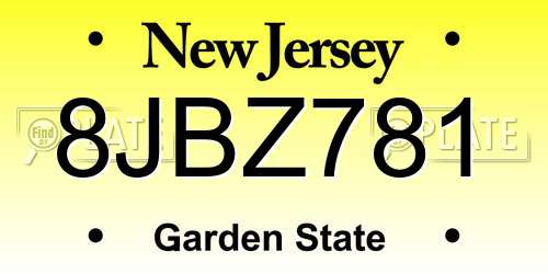 8JBZ781 New Jersey License Plate