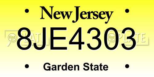8JE4303 New Jersey License Plate