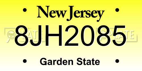 8JH2085 New Jersey License Plate