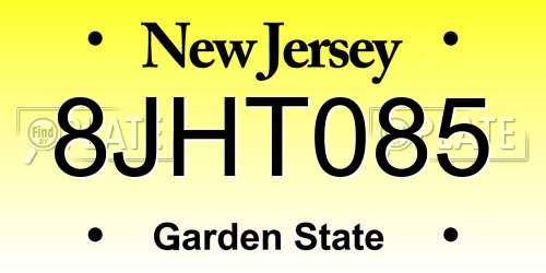 8JHT085 New Jersey License Plate