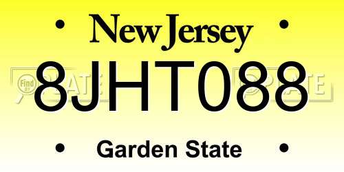 8JHT088 New Jersey License Plate