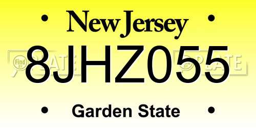 8JHZ055 New Jersey License Plate