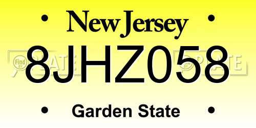 8JHZ058 New Jersey License Plate
