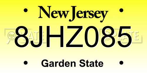 8JHZ085 New Jersey License Plate