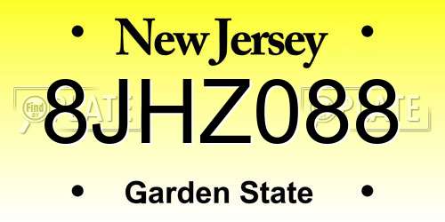 8JHZ088 New Jersey License Plate