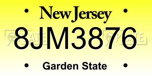 8JM3876 New Jersey License Plate