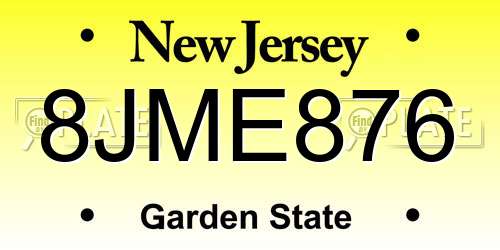 8JME876 New Jersey License Plate
