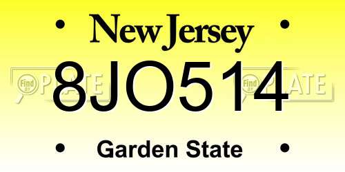 8JO514 New Jersey License Plate
