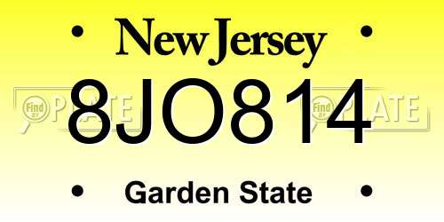8JO814 New Jersey License Plate