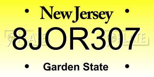 8JOR307 New Jersey License Plate