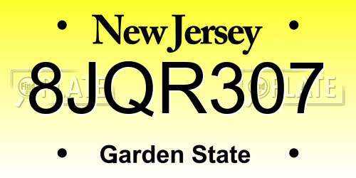 8JQR307 New Jersey License Plate