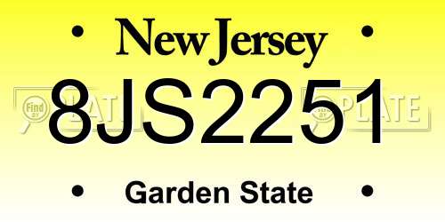 8JS2251 New Jersey License Plate