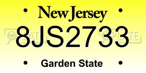 8JS2733 New Jersey License Plate