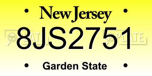 8JS2751 New Jersey License Plate