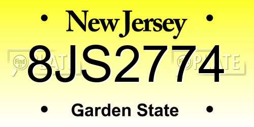 8JS2774 New Jersey License Plate