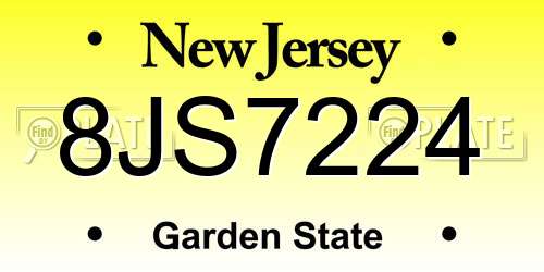8JS7224 New Jersey License Plate