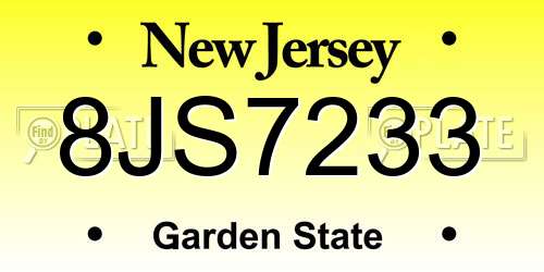 8JS7233 New Jersey License Plate
