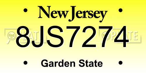 8JS7274 New Jersey License Plate