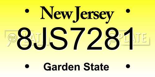 8JS7281 New Jersey License Plate