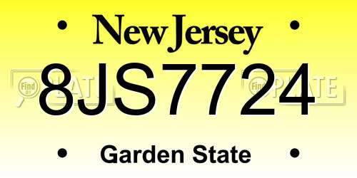 8JS7724 New Jersey License Plate