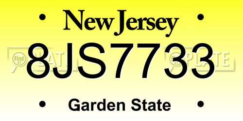 8JS7733 New Jersey License Plate