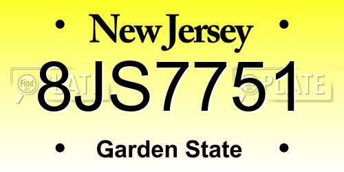 8JS7751 New Jersey License Plate