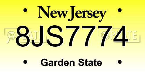 8JS7774 New Jersey License Plate