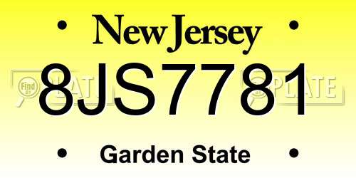 8JS7781 New Jersey License Plate
