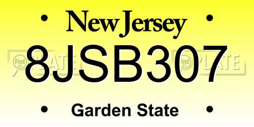 8JSB307 New Jersey License Plate