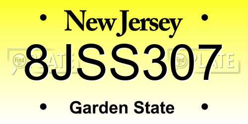 8JSS307 New Jersey License Plate