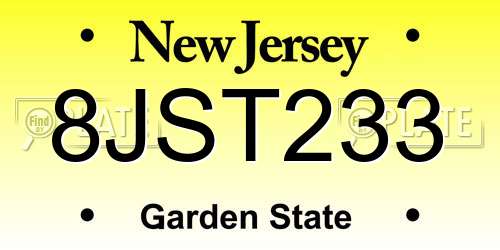 8JST233 New Jersey License Plate