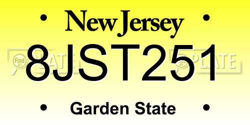 8JST251 New Jersey License Plate