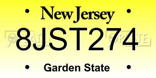 8JST274 New Jersey License Plate