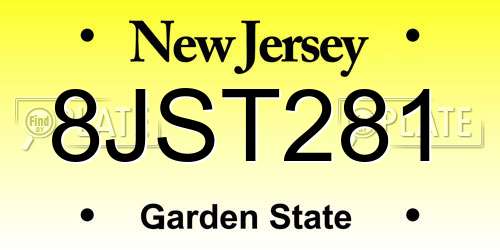 8JST281 New Jersey License Plate