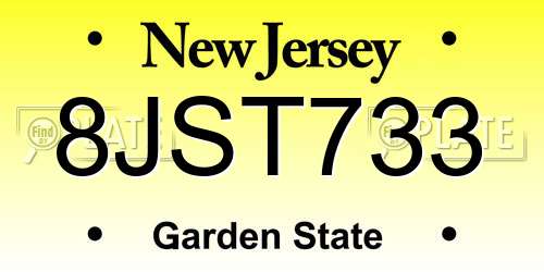 8JST733 New Jersey License Plate