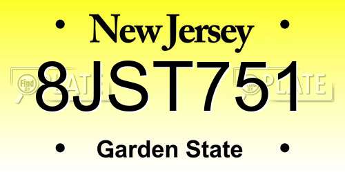 8JST751 New Jersey License Plate