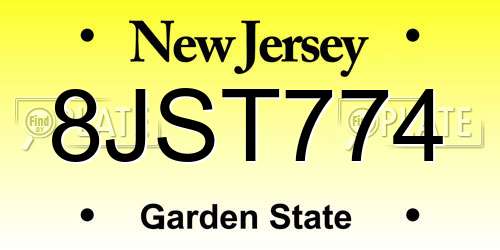 8JST774 New Jersey License Plate