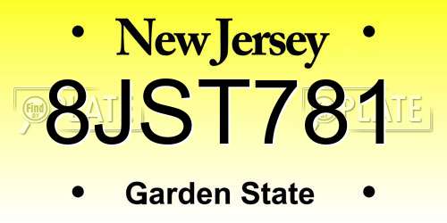 8JST781 New Jersey License Plate