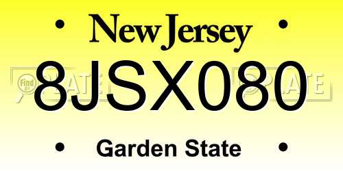 8JSX080 New Jersey License Plate