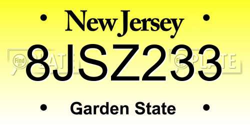 8JSZ233 New Jersey License Plate