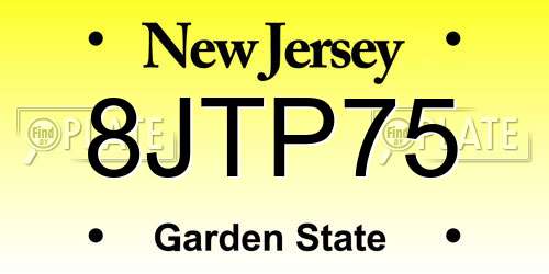 8JTP75 New Jersey License Plate